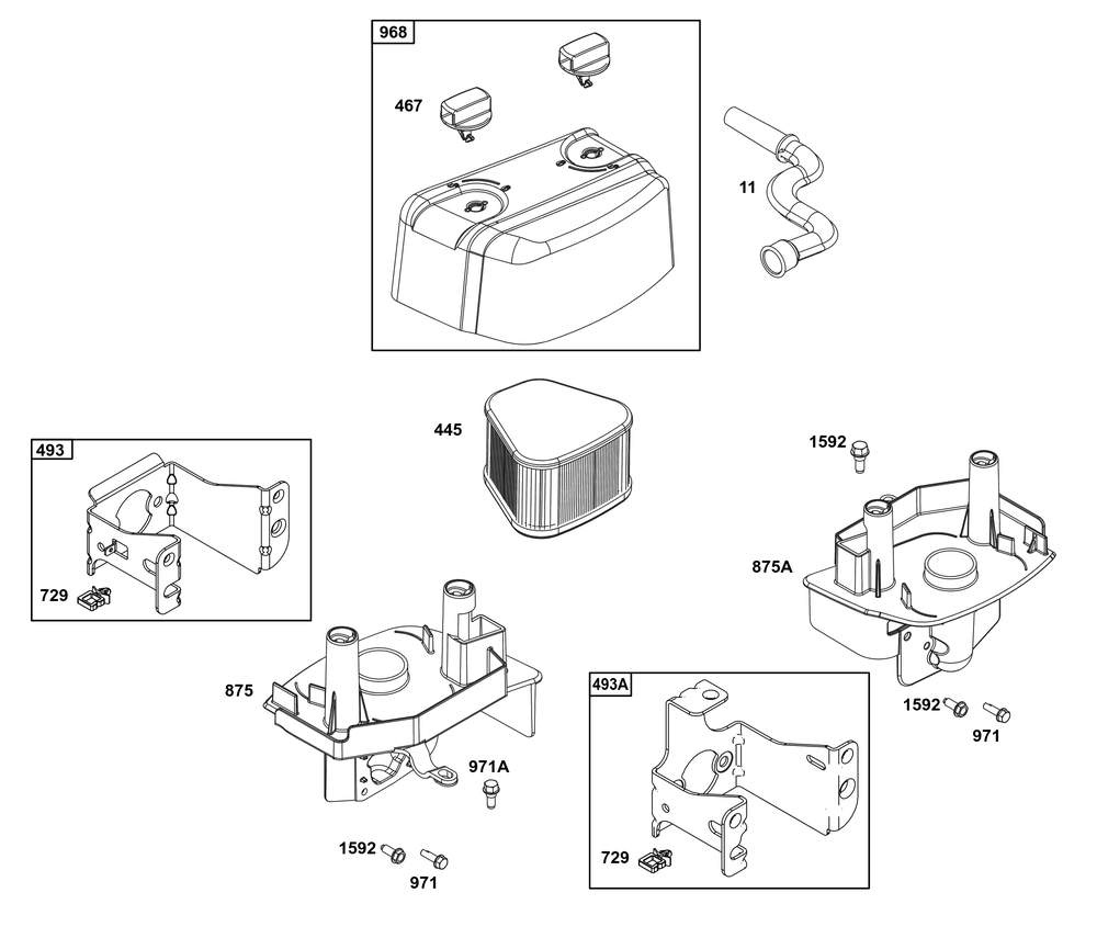 Air Cleaner Group Diagram and Parts List for 123P02-0090-H5 100000 - 19Z999 Briggs and Stratton Engine